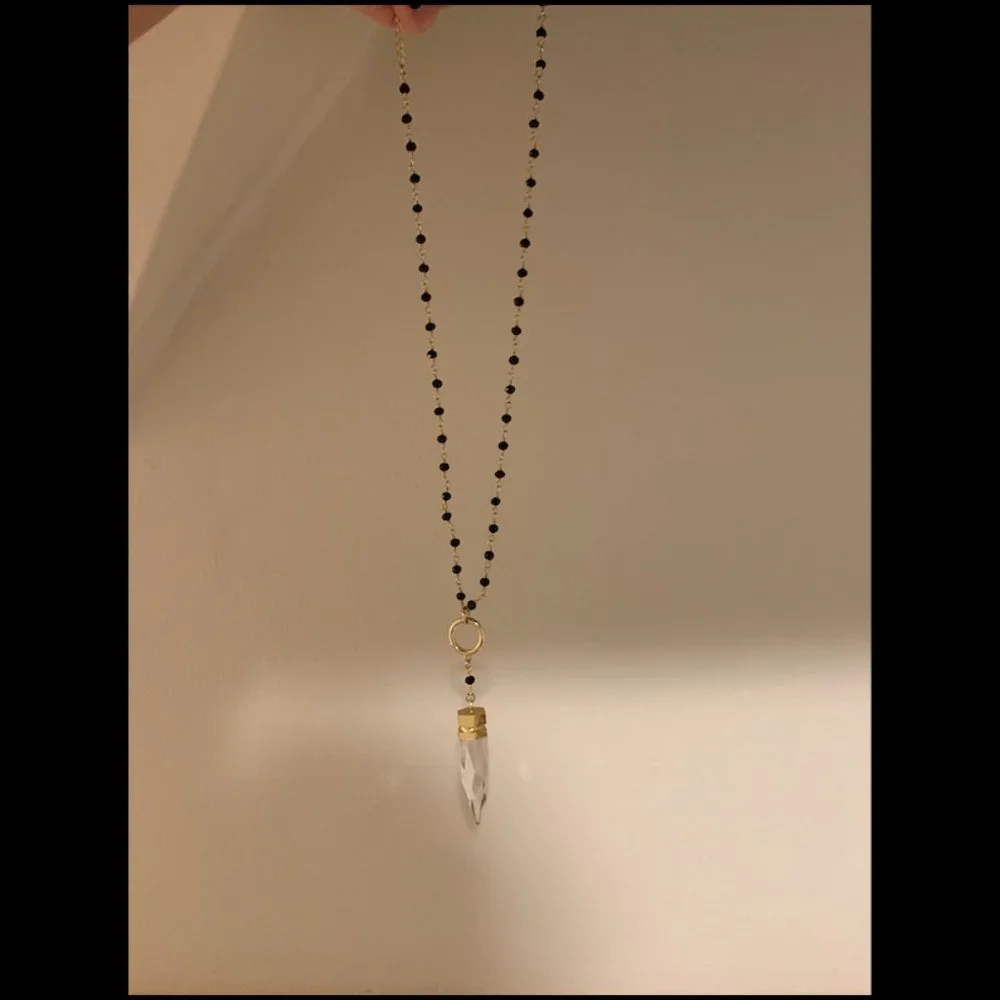 Quartz/Black Onyx Necklace New - Picture 2 of 3